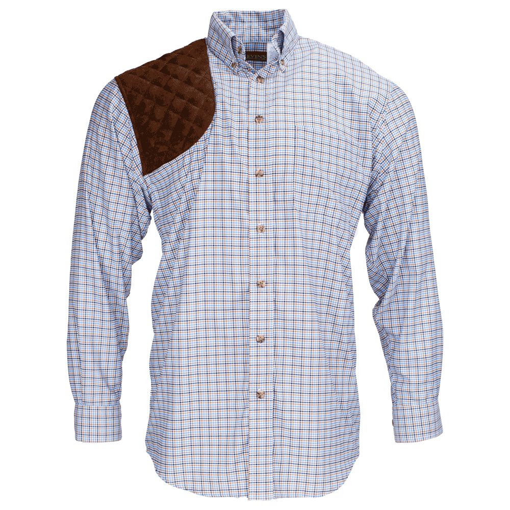 Kevin's Long Sleeve Blue Brown Multi Performance Tattersall Right Hand Shooting Shirt-Men's Clothing-Blue Brown Multi Tattersall-S-Kevin's Fine Outdoor Gear & Apparel