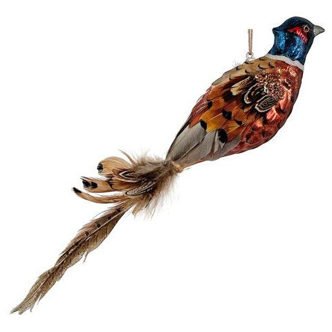 13" Glass Pheasant Ornament-HOME/GIFTWARE-Brown/Blue-Kevin's Fine Outdoor Gear & Apparel