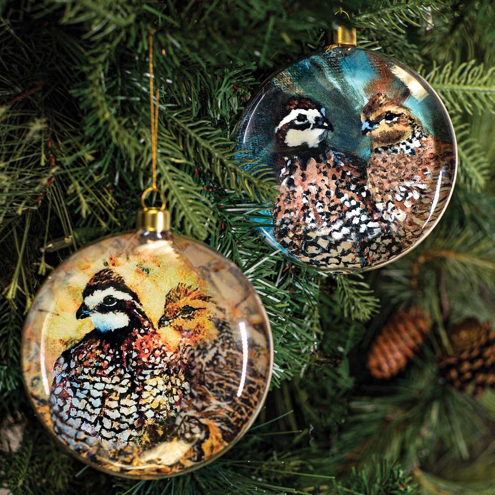 Kevin's Quail Pair Ornaments (Set of 2)-Home/Giftware-Gold/Blue Set-Kevin's Fine Outdoor Gear & Apparel