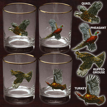Upland Gamebirds 14 oz Double Old Fashioned Set of 4