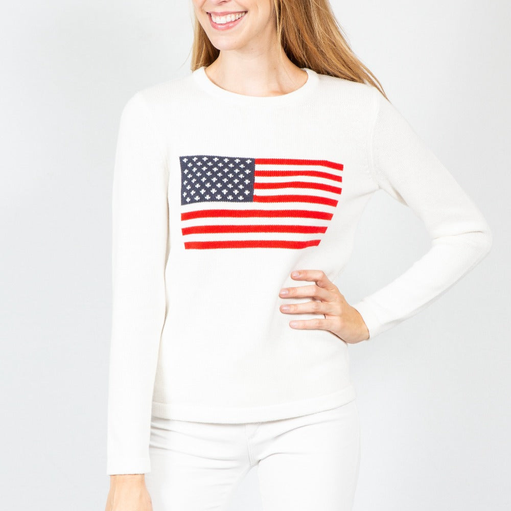 Women's Lightweight Cotton American Flag Sweater-WOMENS CLOTHING-Kevin's Fine Outdoor Gear & Apparel