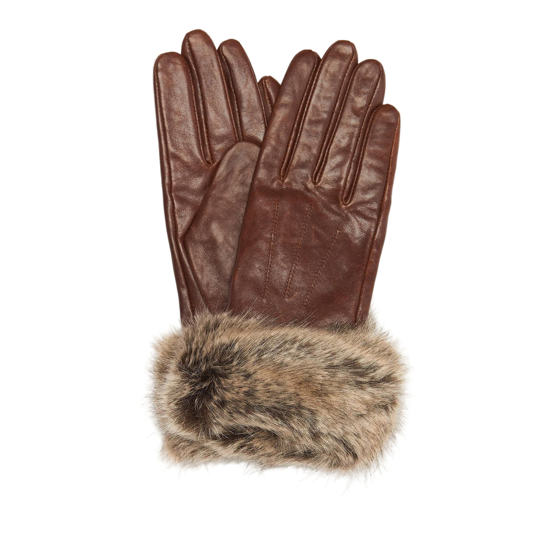 Barbour Fur Trimmed Leather Gloves-Dark Caramel-S-Kevin's Fine Outdoor Gear & Apparel