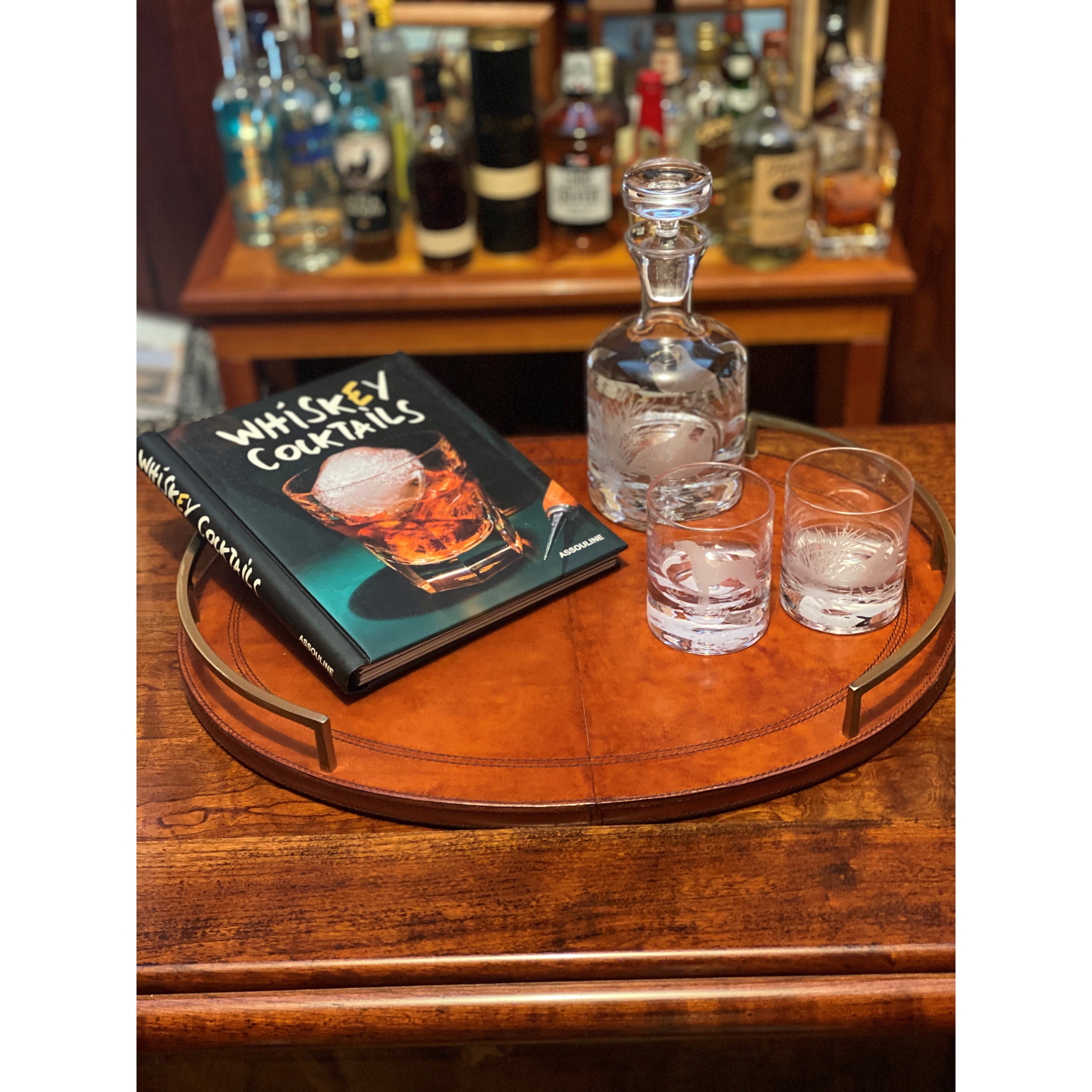 Elegant English Style Leather and Wood Serving Tray Kevin's Catalog