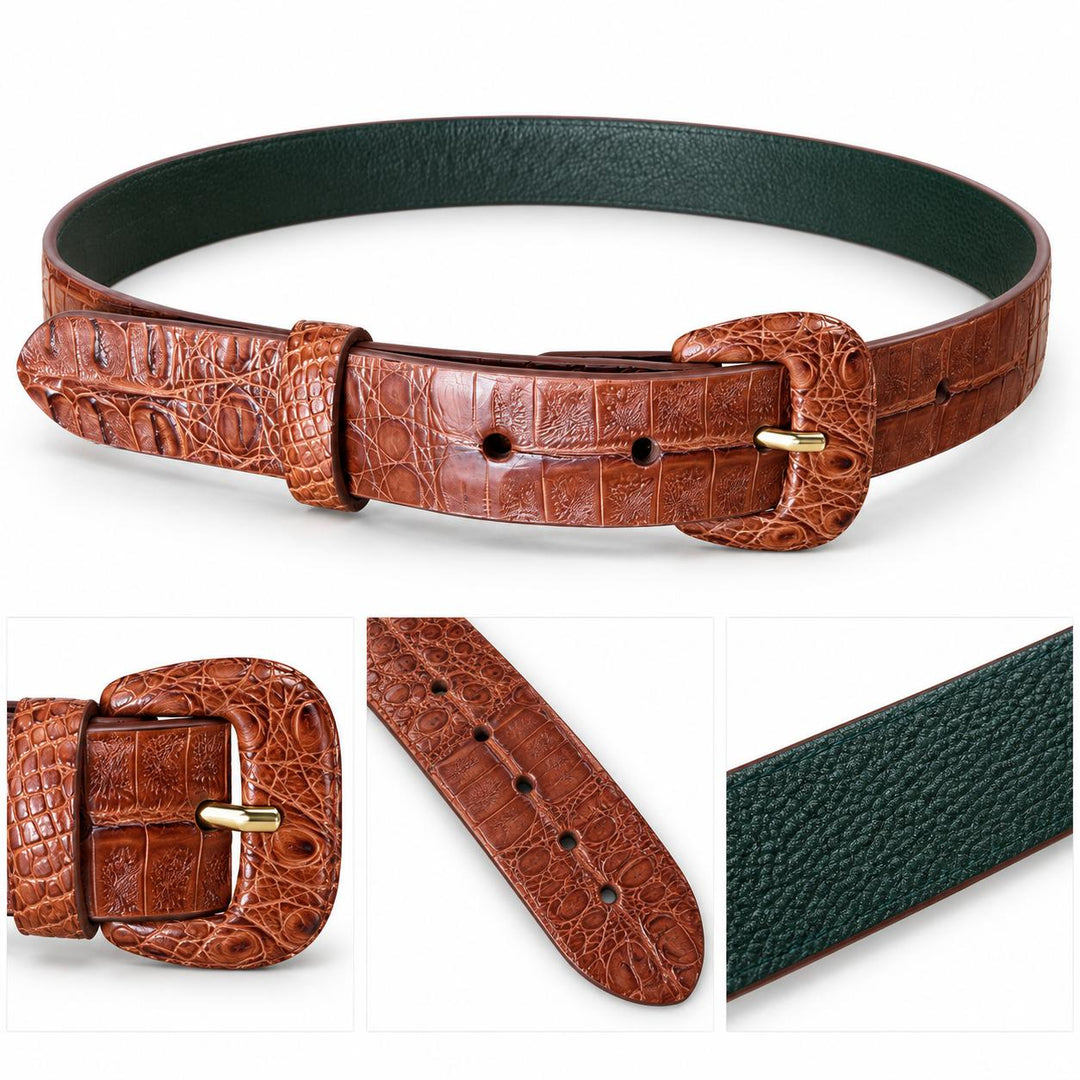 Women's Caiman Crocodile Belt with Covered Buckle
