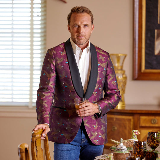 Kevin's Finest Silk Gamebirds Dinner Jacket-Men's Clothing-Garnet-38R-Kevin's Fine Outdoor Gear & Apparel