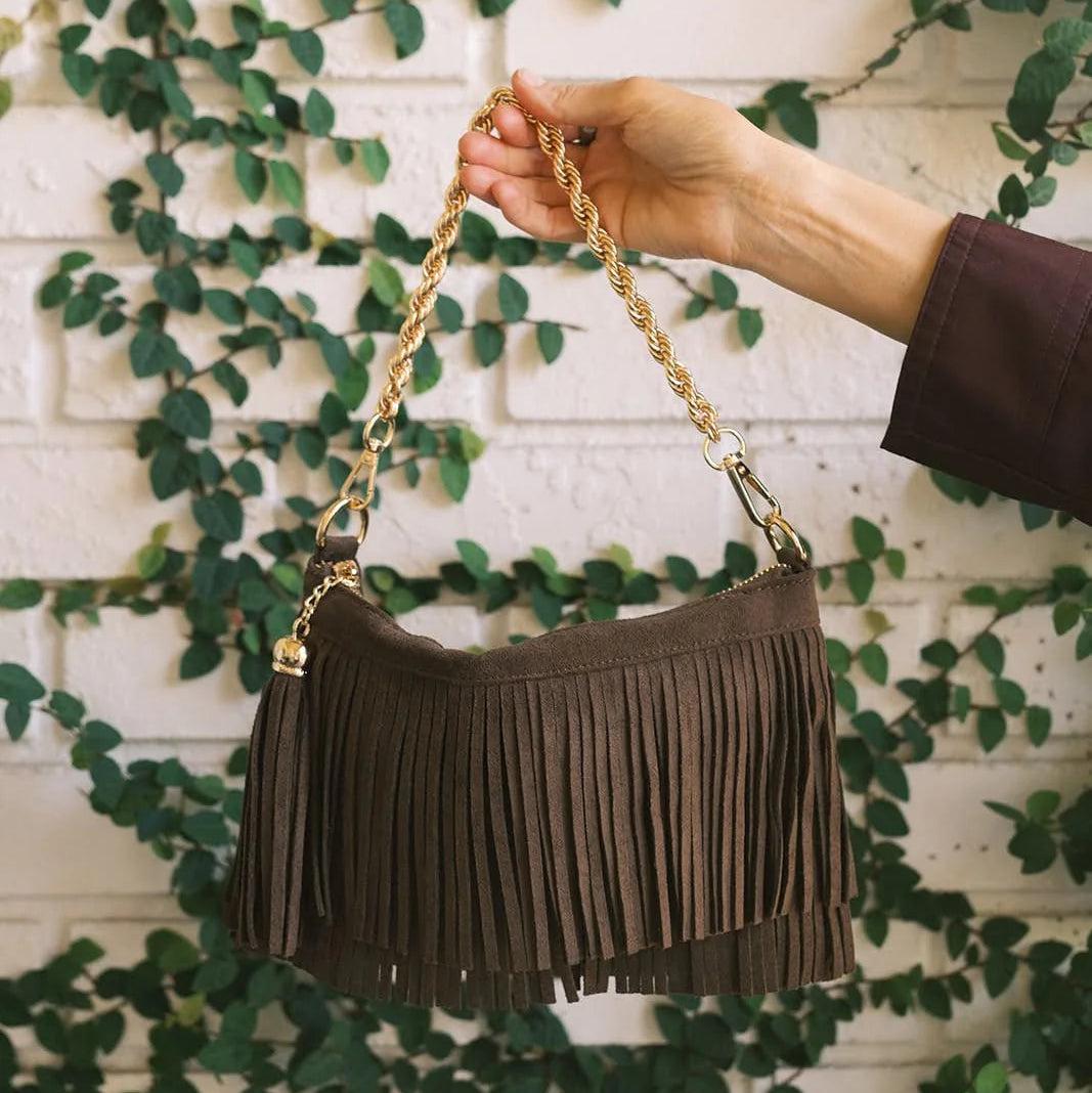 Sloane Fringe Faux Suede Clutch