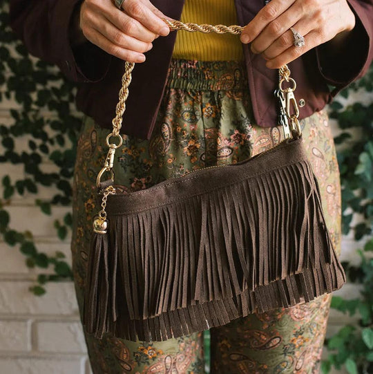 Sloane Fringe Faux Suede Clutch