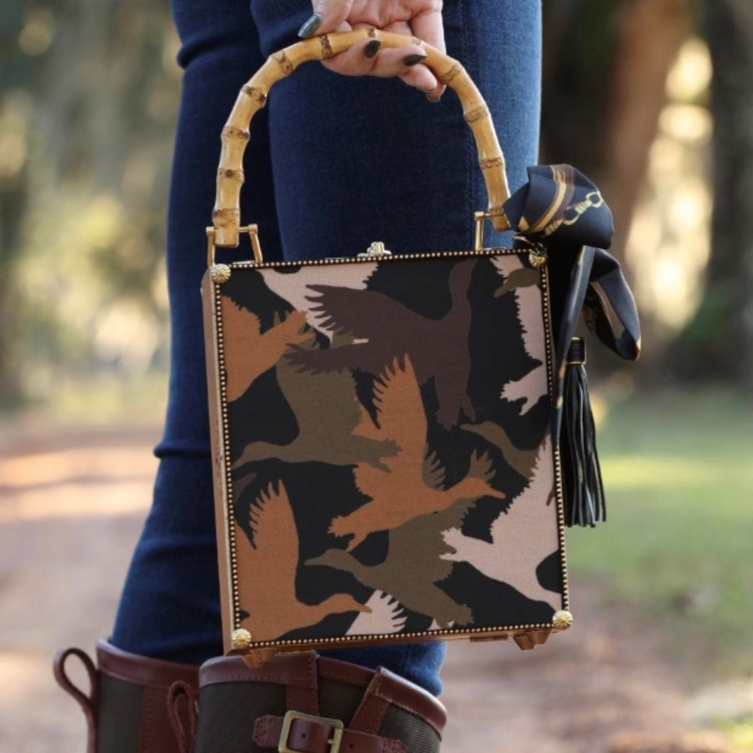 Mallard Camo with Bamboo Handles Handbag-Women's Accessories-Kevin's Fine Outdoor Gear & Apparel