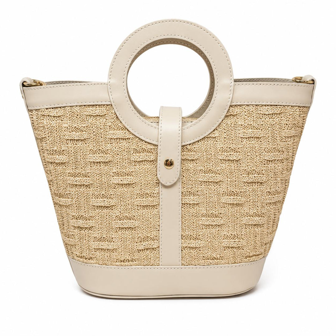 Kevin's Leather & Raffia Tote Bag-Women's Accessories-Beige-Kevin's Fine Outdoor Gear & Apparel