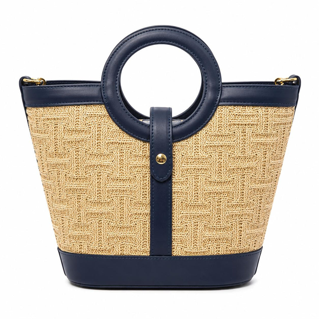 Kevin's Leather & Raffia Tote Bag-Women's Accessories-Navy-Kevin's Fine Outdoor Gear & Apparel