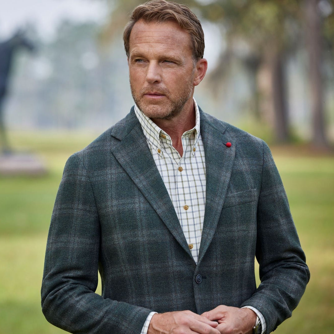 Kevin's Olive Windowpane Wool and Cashmere Sports Coat-Men's Clothing-Kevin's Fine Outdoor Gear & Apparel