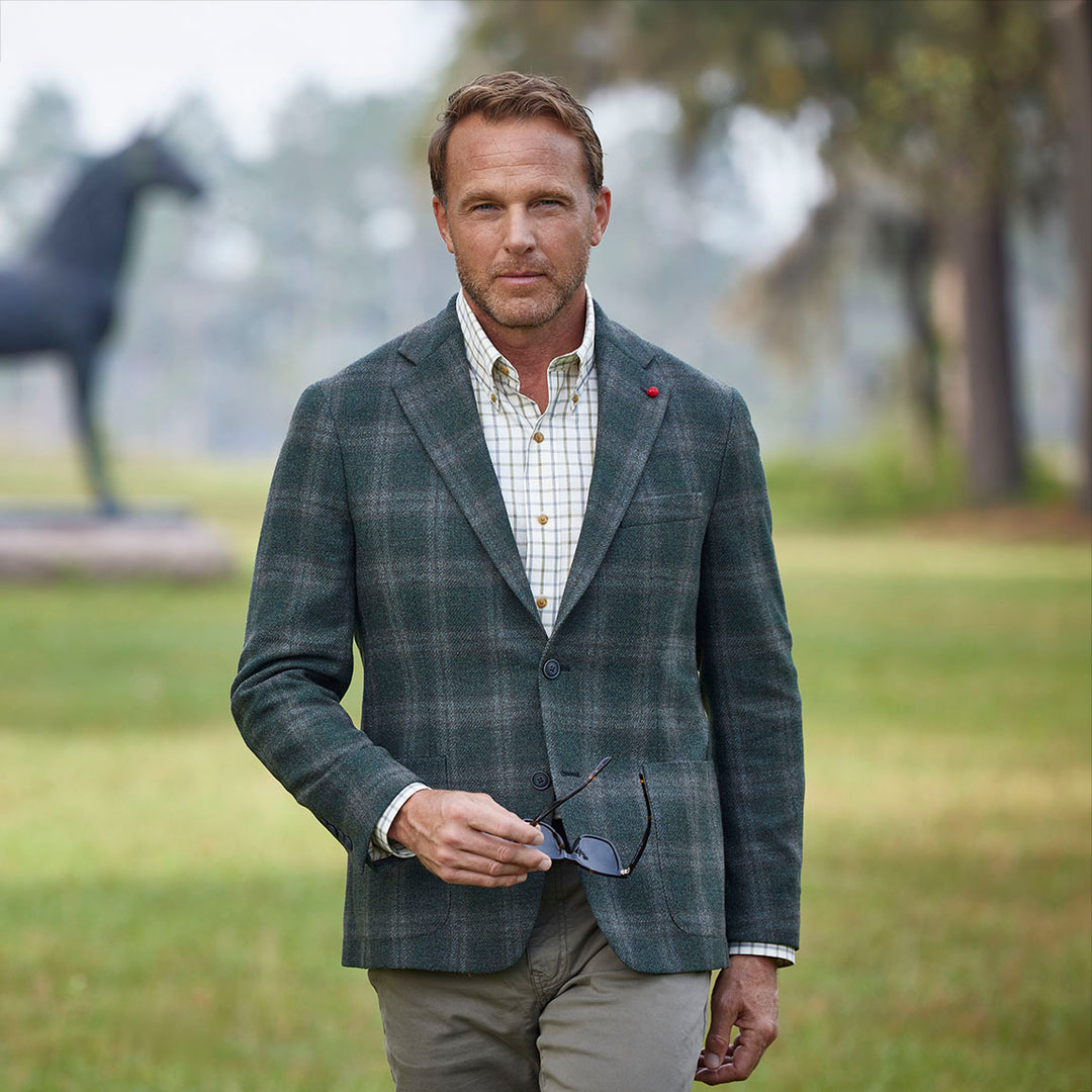 Kevin's Olive Windowpane Wool and Cashmere Sports Coat