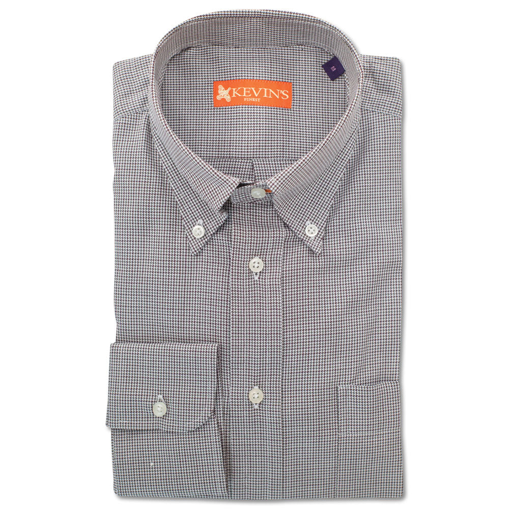Kevin's Finest Men's Houndstooth Woven Cotton Shirt-Men's Clothing-Plum/Olive-M-Kevin's Fine Outdoor Gear & Apparel