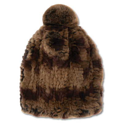 Women's Rabbit Fur Beanie Hat With Pom Pom-Women's Accessories-Brown-OSFA-Kevin's Fine Outdoor Gear & Apparel