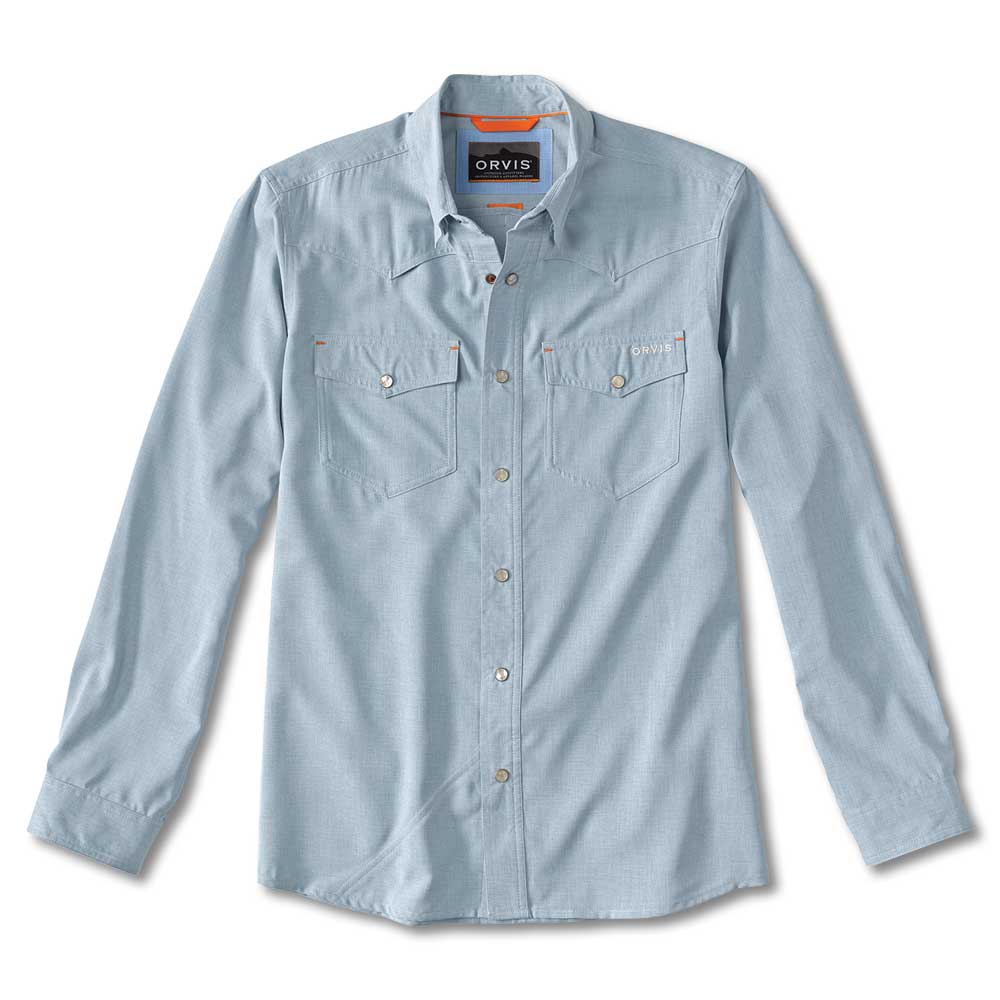 Orvis Patterned Tech Chambray Western Shirt-Men's Clothing-Blue-S-Kevin's Fine Outdoor Gear & Apparel