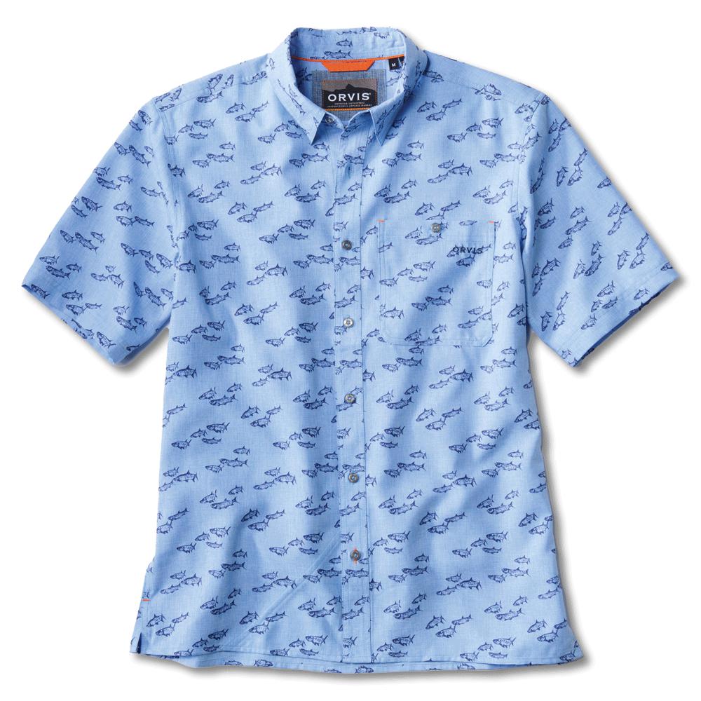 Orvis Printed Tech Chambray Short Sleeved Shirt-Men's Clothing-Mid Blue Tarpon-M-Kevin's Fine Outdoor Gear & Apparel