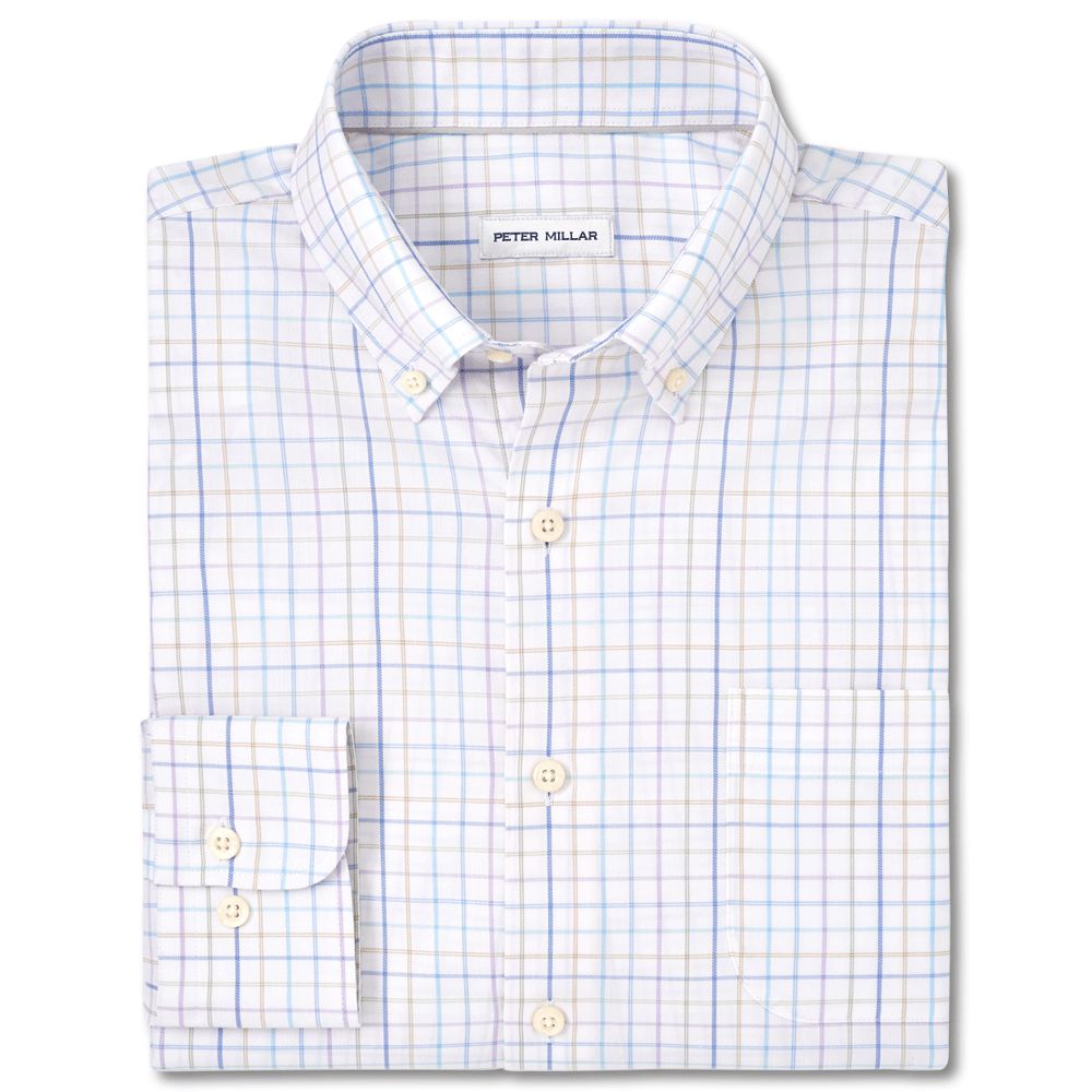Peter Millar Pattern Crown Lite Cotton-Stretch Sport Shirt-Men's Clothing-White-M-Kevin's Fine Outdoor Gear & Apparel