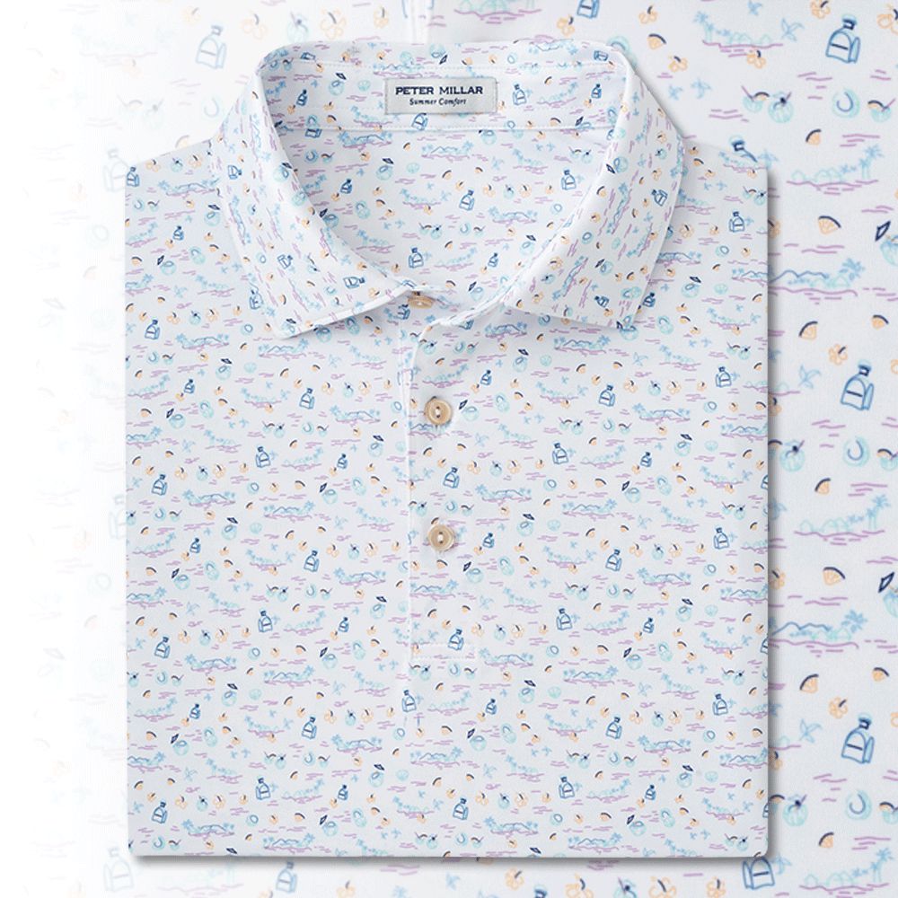 Peter Millar 5 O'Clock In Fiji Performance Jersey Polo-Men's Clothing-White-S-Kevin's Fine Outdoor Gear & Apparel