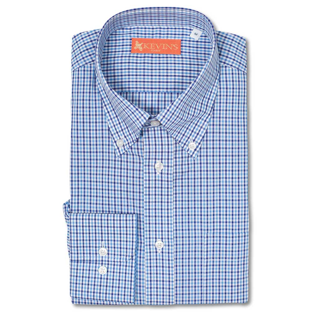 Kevin's Finest Blue Woven Cotton Men's Shirt-Men's Clothing-Blue Check-M-Kevin's Fine Outdoor Gear & Apparel