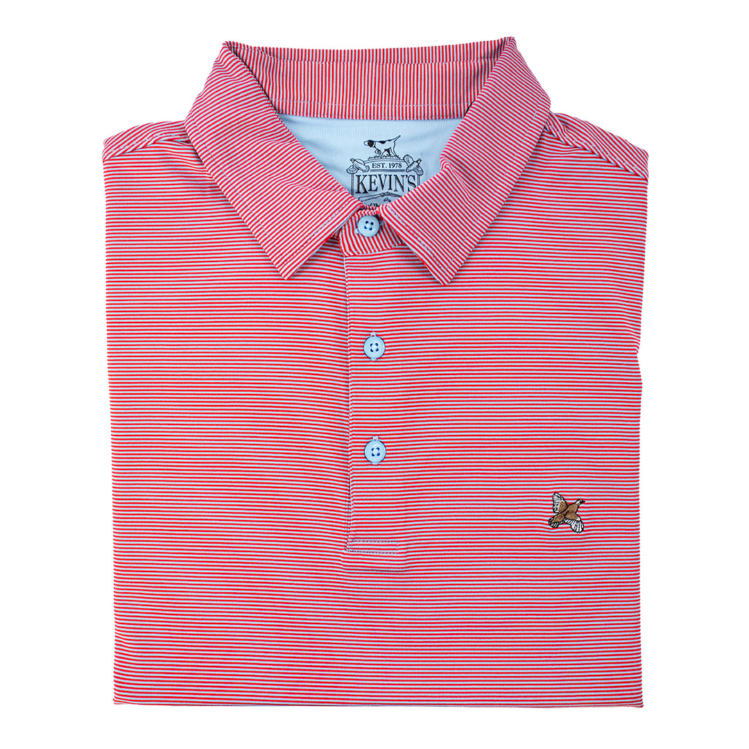 Kevin's Stretch Performance Quail Striped Polo-Men's Clothing-Serenity/Red-S-Kevin's Fine Outdoor Gear & Apparel