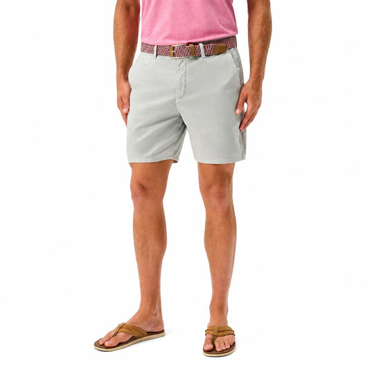 Light grey Johnnie-O Nassau garment-dyed stretch cotton shorts with a 7-inch inseam and tailored fit.