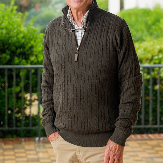 Schoffel Men's Cashmere Cable 1/4 Zip Jumper-Men's Clothing-Kevin's Fine Outdoor Gear & Apparel