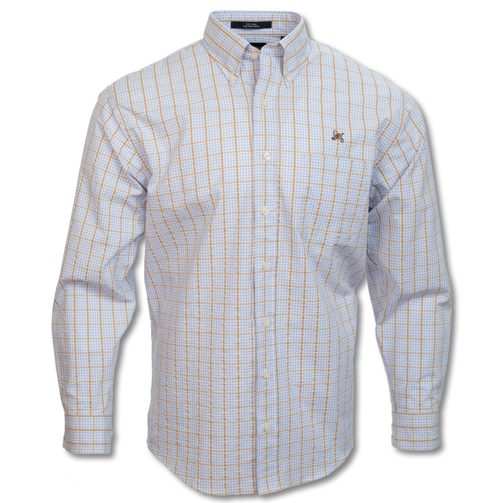 Kevin's Wrinkle-Free Blue/Brown Plaid Quail Sport Shirt-Men's Clothing-Kevin's Fine Outdoor Gear & Apparel