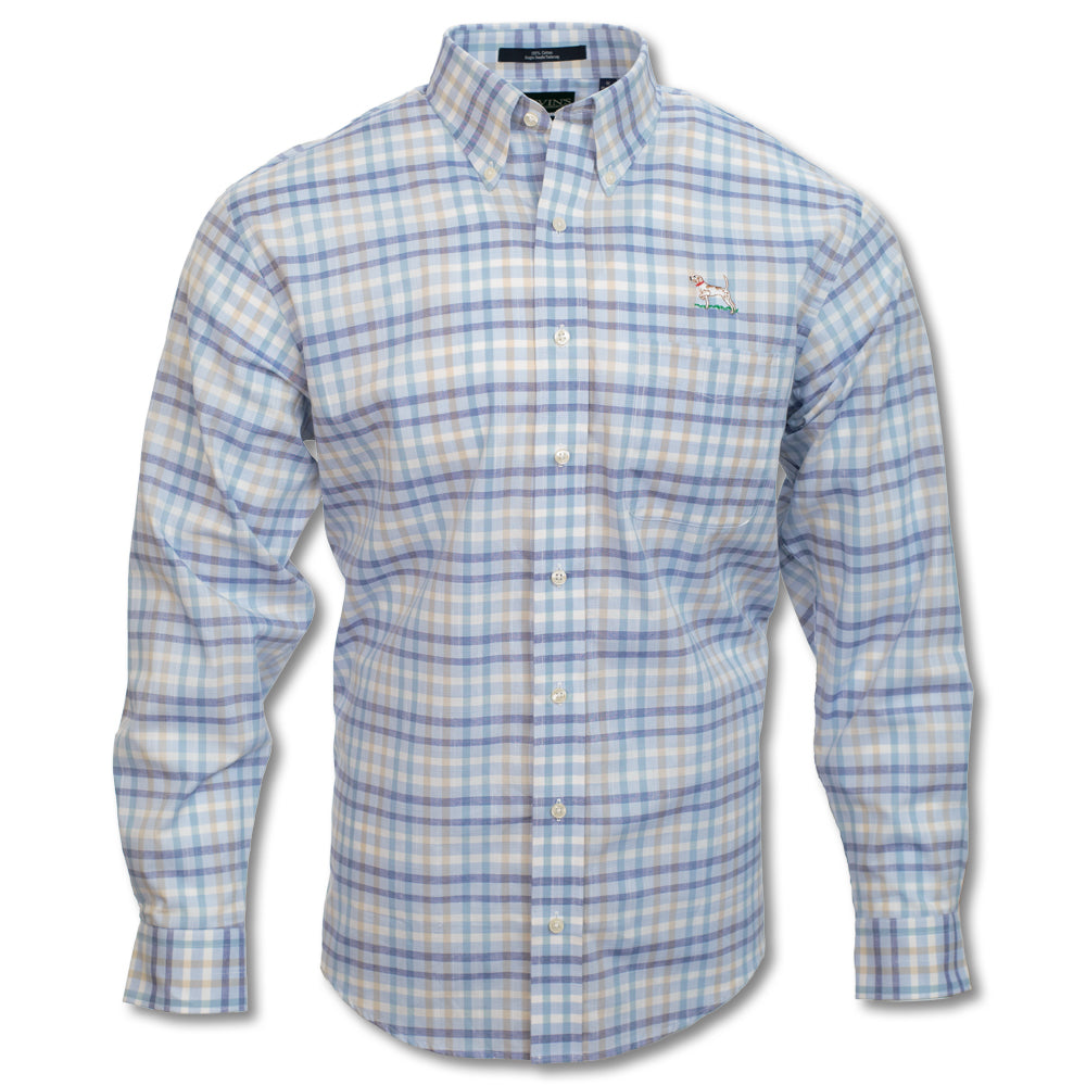 Kevin's Wrinkle-Free Navy Blue, Brown, & White Plaid Pointer Sport Shirt-Men's Clothing-Kevin's Fine Outdoor Gear & Apparel