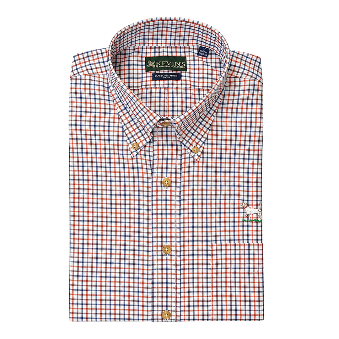 Kevin's Wrinkle-Free Navy, Red, & White Plaid Shirt with Pointer