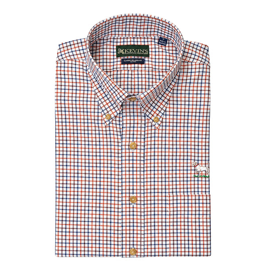 Kevin's Wrinkle-Free Navy, Red, & White Plaid Shirt with Pointer