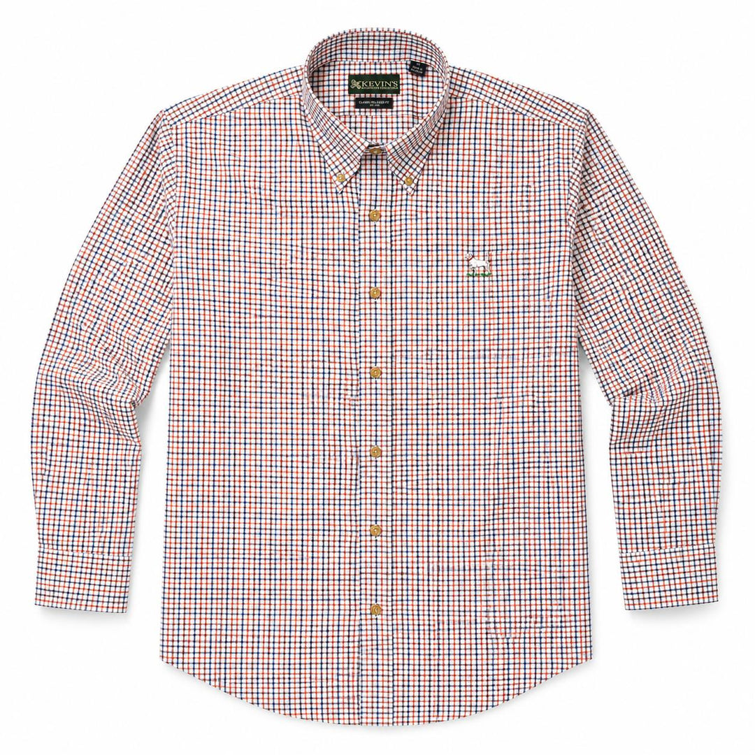 Kevin's Wrinkle-Free Navy, Red, & White Plaid Shirt with Pointer
