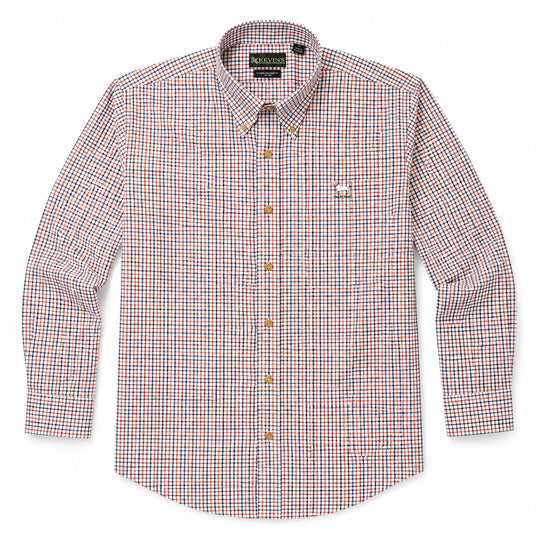 Kevin's Wrinkle-Free Navy, Red, & White Plaid Shirt with Pointer