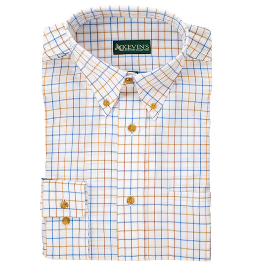 Kevin's Performance Classic Plaid Dress Shirt-Men's Clothing-Blue/Khaki Tattersall-S-Kevin's Fine Outdoor Gear & Apparel