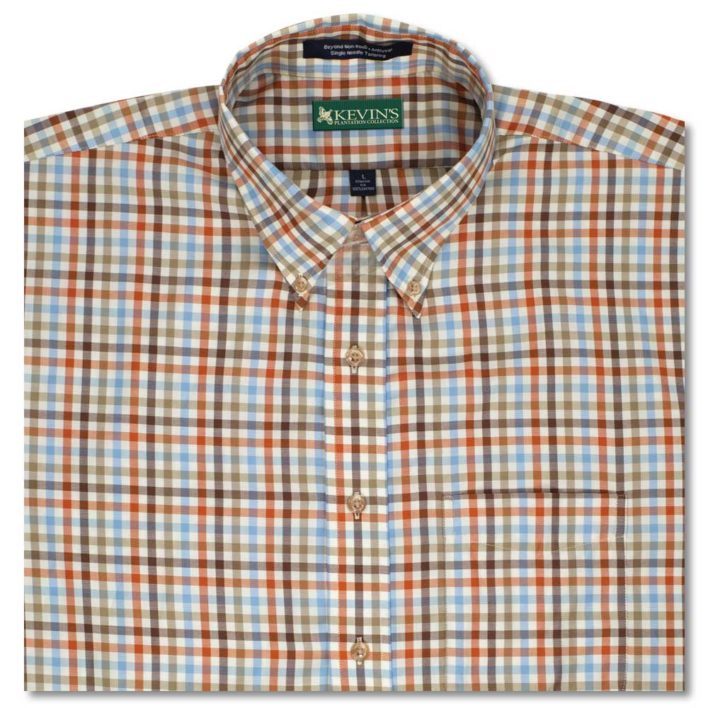 Kevin's Performance Classic Gold Plaid Dress Shirt-Men's Clothing-Multi Check-S-Kevin's Fine Outdoor Gear & Apparel
