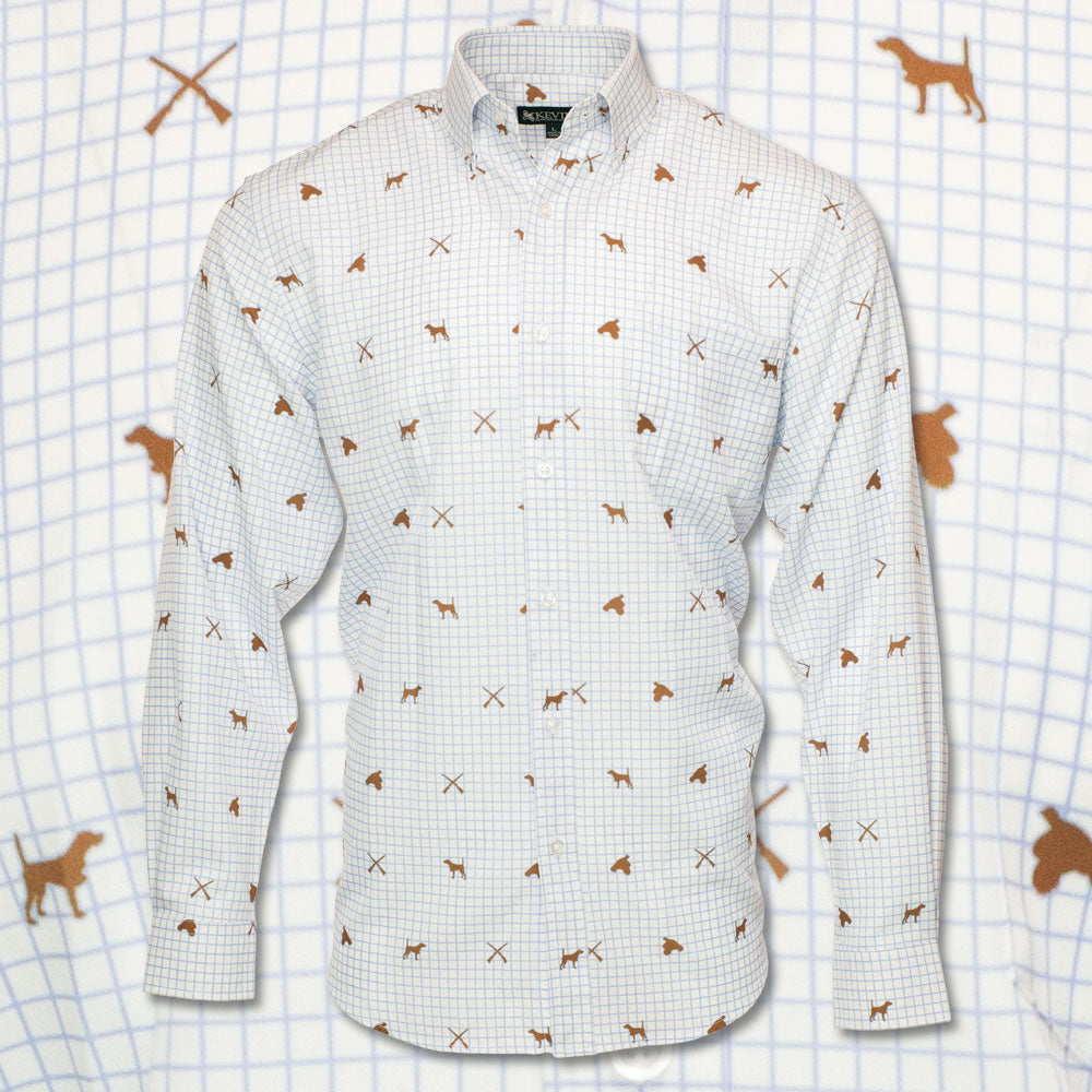 Kevin's Printed Performance Shirts-Men's Clothing-Upland Gun Dog Quail Blue Tattersall-M-Kevin's Fine Outdoor Gear & Apparel