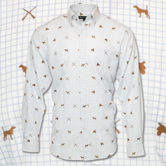 Kevin's Printed Performance Shirts-Men's Clothing-Upland Gun Dog Quail Blue Tattersall-M-Kevin's Fine Outdoor Gear & Apparel