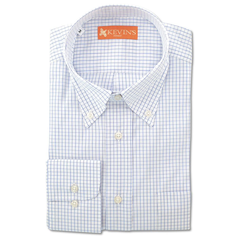 Kevin's Finest blue and white tattersall check Egyptian cotton button-down shirt with pearl-like buttons.