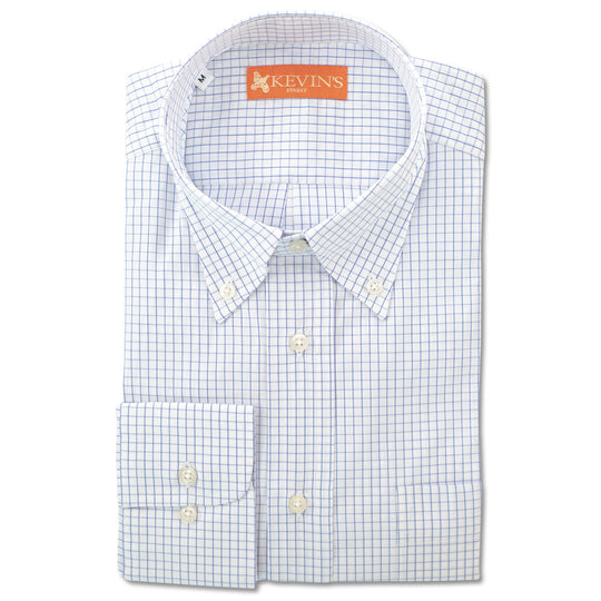 Kevin's Finest blue and white tattersall check Egyptian cotton button-down shirt with pearl-like buttons.