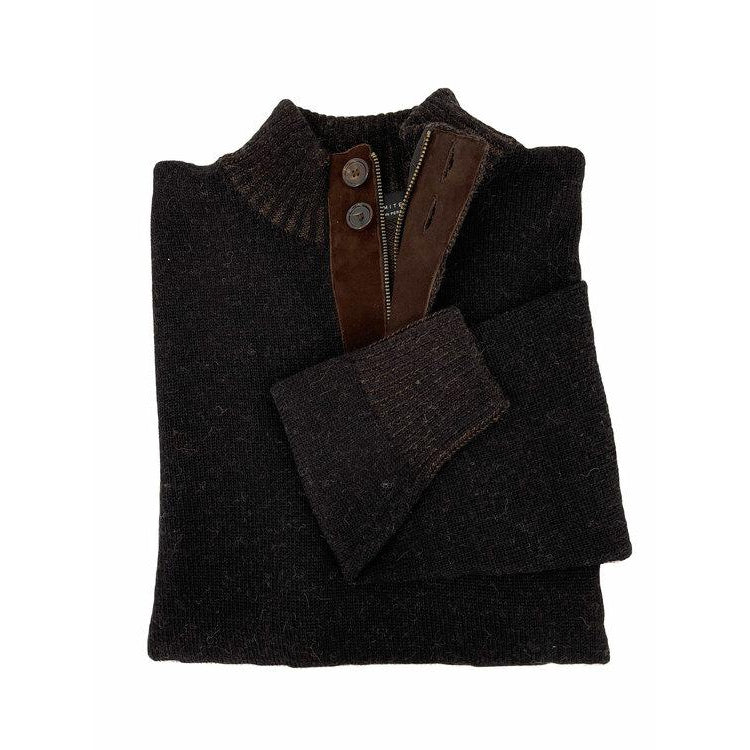 Royal Alpaca Jersey Stitch 2 Button 1/2 Zip Mock Sweater-Men's Clothing-Chocolate Heather/Midnight Heather-L-Kevin's Fine Outdoor Gear & Apparel