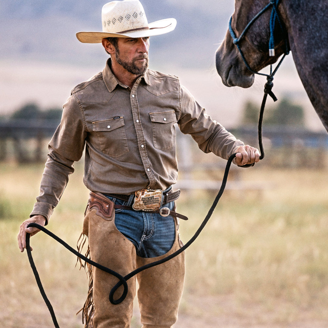 Poncho The Cotulla Western Denim Long Sleeve Shirt-Men's Clothing-Kevin's Fine Outdoor Gear & Apparel