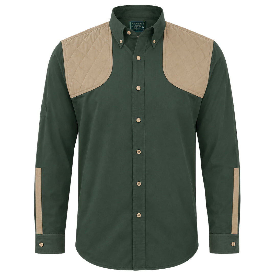 Kevin's Feather-Weight Vented-Back Dual Patch Long Sleeve Shooting Shirt-Men's Clothing-Dark Green/Khaki-S-Kevin's Fine Outdoor Gear & Apparel