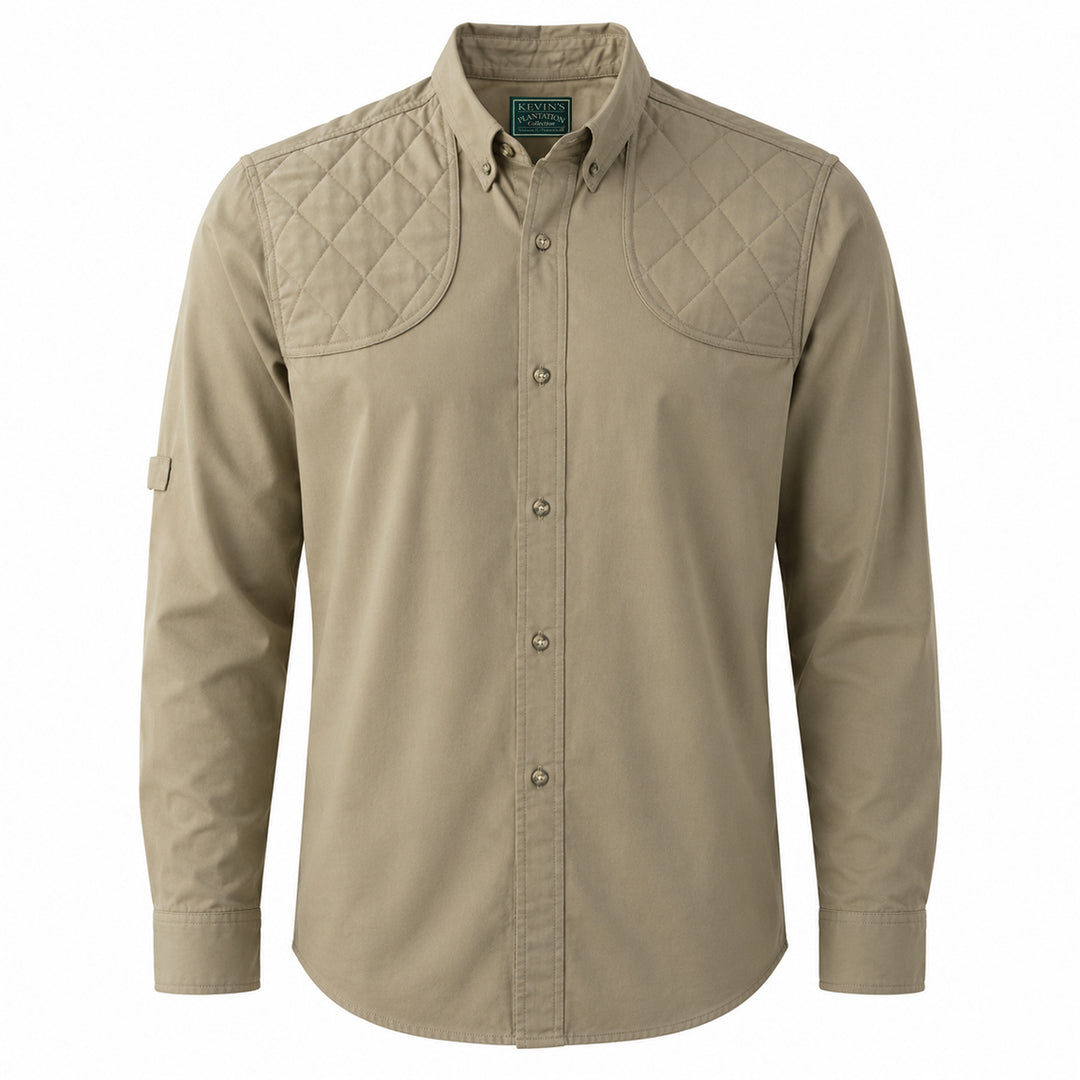 Kevin's Feather-Weight Vented-Back Dual Patch Long Sleeve Shooting Shirt-Men's Clothing-Solid Khaki-S-Kevin's Fine Outdoor Gear & Apparel