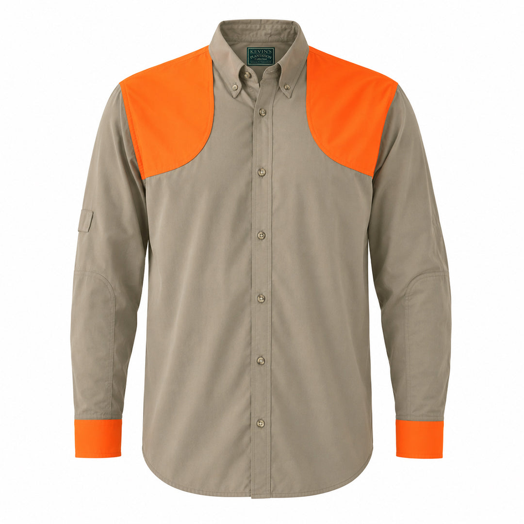 Kevin's Feather-Weight Vented-Back Dual Patch Long Sleeve Shooting Shirt-Men's Clothing-Khaki/Blaze-S-Kevin's Fine Outdoor Gear & Apparel