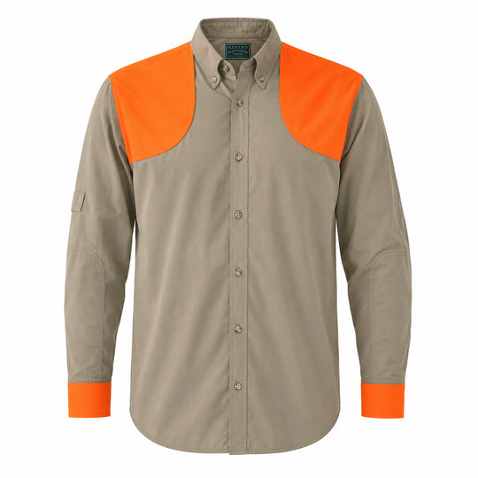Kevin's Feather-Weight Vented-Back Dual Patch Long Sleeve Shooting Shirt-Men's Clothing-Khaki/Blaze-S-Kevin's Fine Outdoor Gear & Apparel