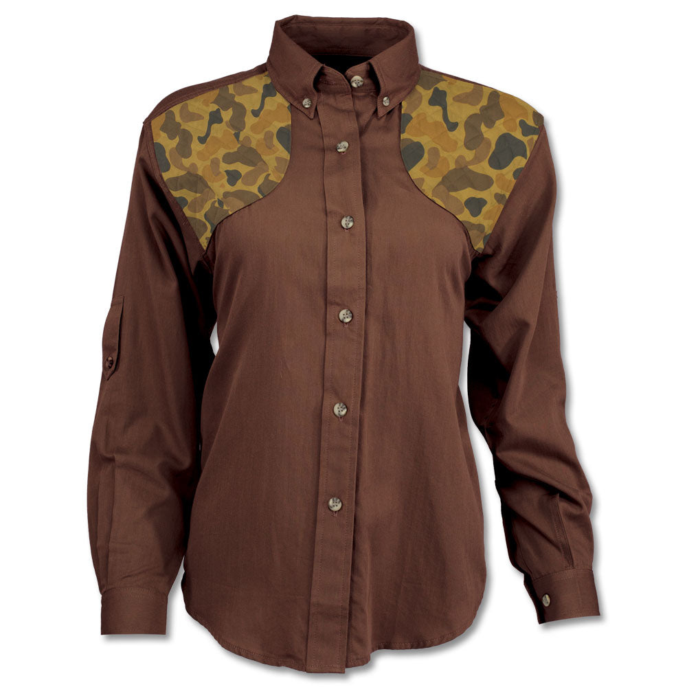 Kevin's Ladies Feather-Weight Long Sleeve Shooting Shirt-Women's Clothing-Chocolate/Camo-XS-Kevin's Fine Outdoor Gear & Apparel