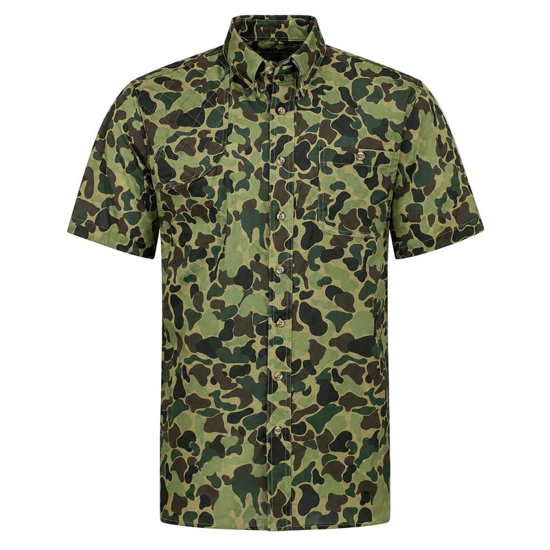 Camouflage-patterned shirt on a white background