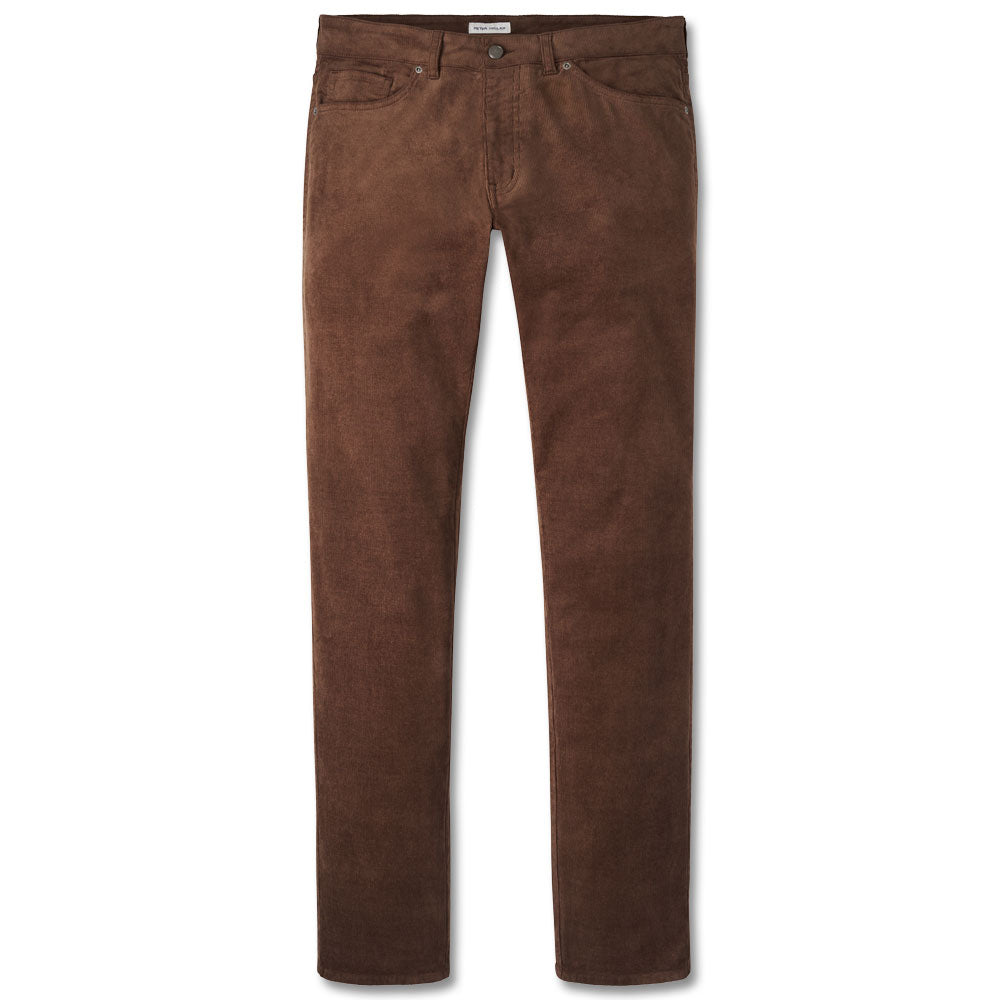 Peter Millar brown corduroy five-pocket pants in a classic fit with a soft, lightweight cotton-blend texture.