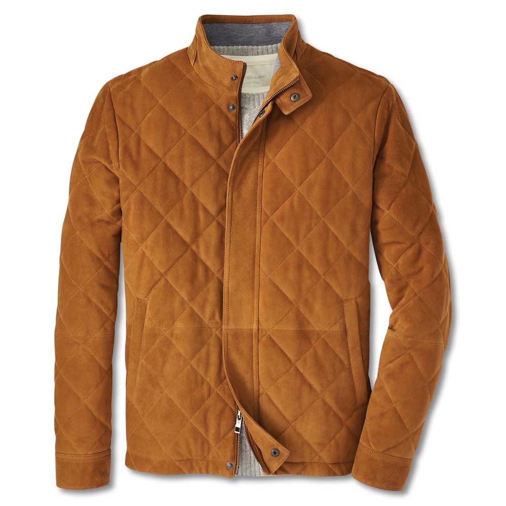 Peter Millar Suede Norfolk Quilted Bomber-Whiskey-M-Kevin's Fine Outdoor Gear & Apparel