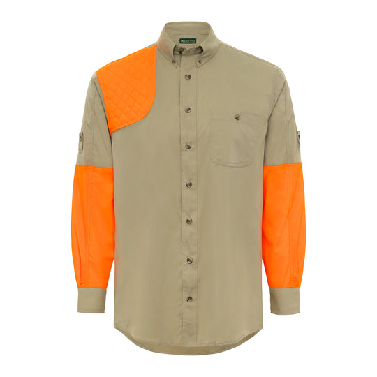 Kevin's Long Sleeve Single Right Patch Performance Shooting Shirt-Men's Clothing-Khaki/Blaze-S-Kevin's Fine Outdoor Gear & Apparel