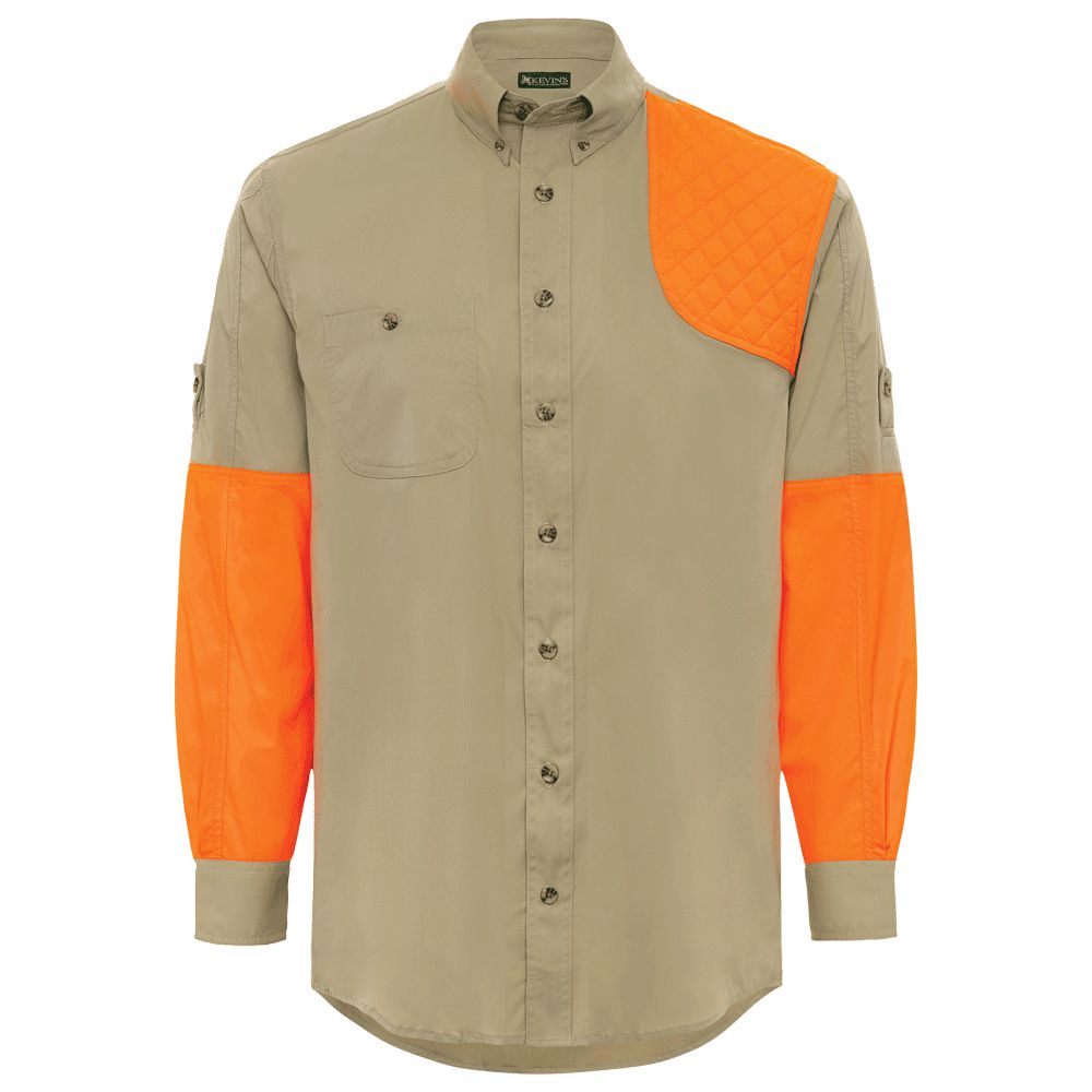 Kevin's Long Sleeve Single Left Patch Performance Shooting Shirt-Men's Clothing-Khaki/Blaze-S-Kevin's Fine Outdoor Gear & Apparel